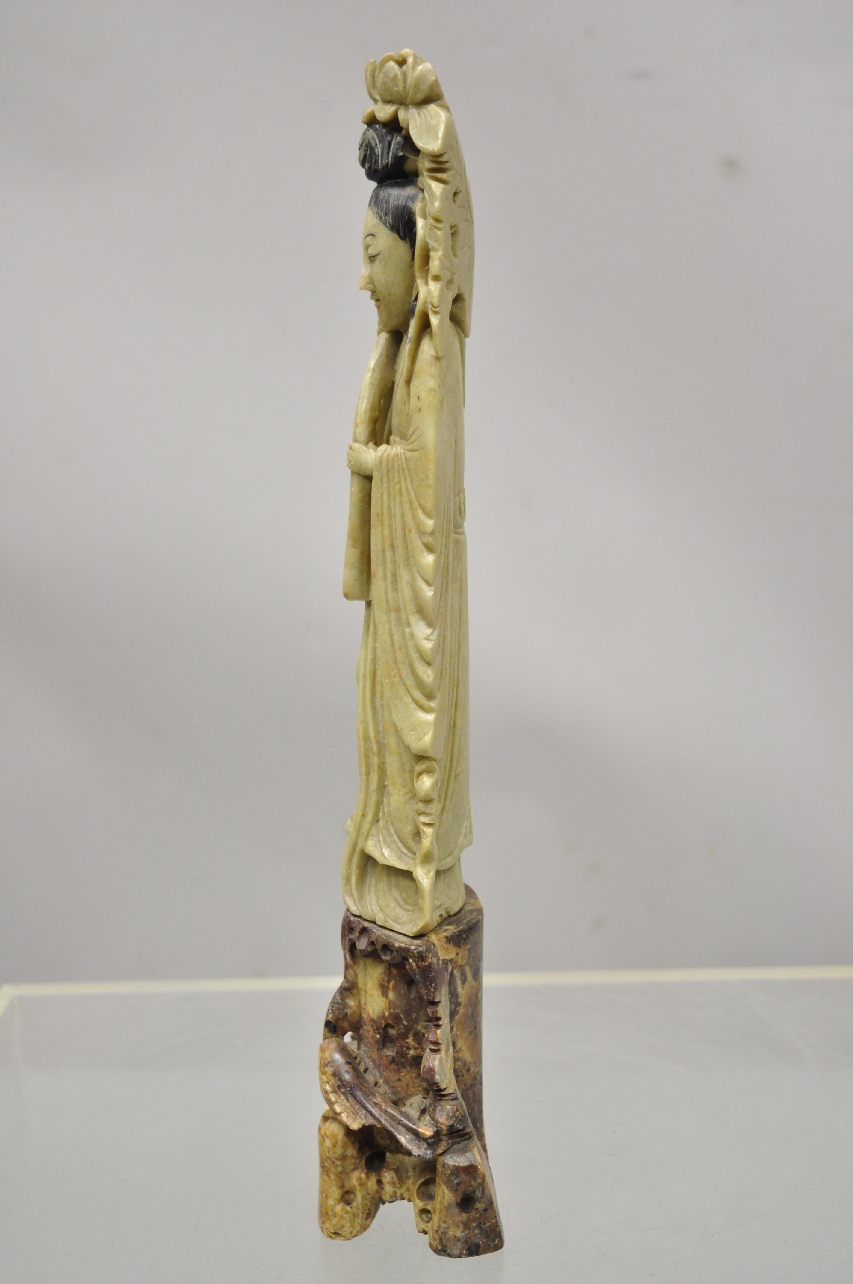 20th Century Carved Chinese Soapstone Guanyin Kwan Yin Figurine Statue For Sale
