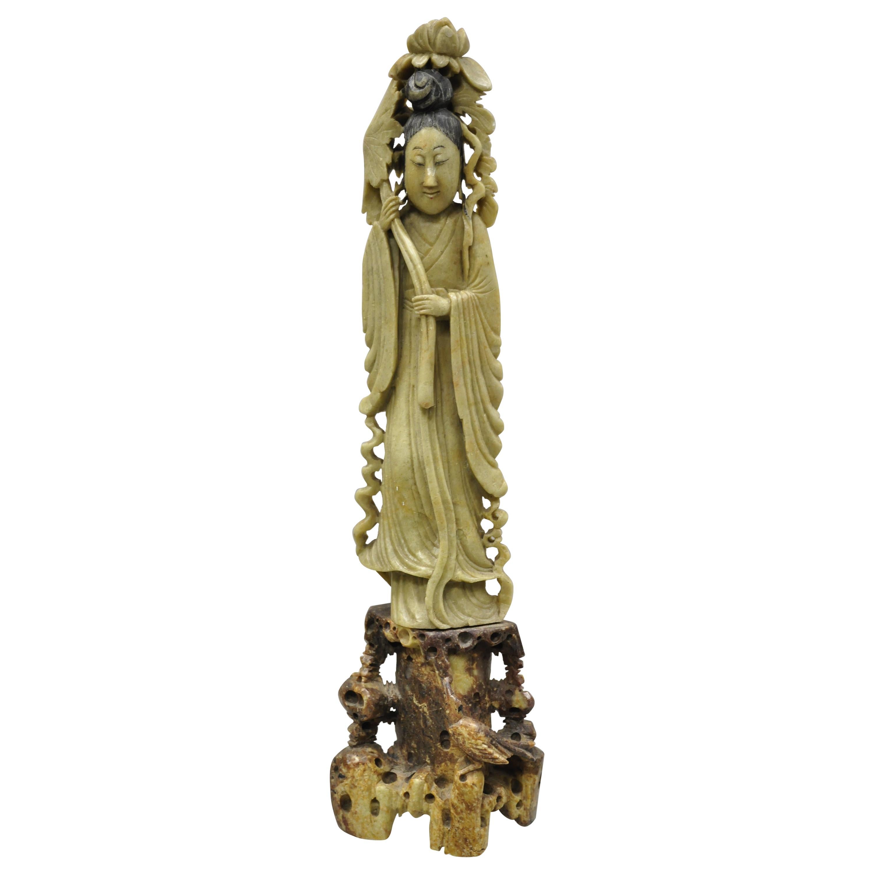 Carved Chinese Soapstone Guanyin Kwan Yin Figurine Statue For Sale