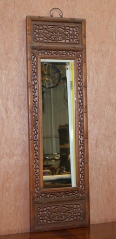 Carved Chinese Wood Mirror Panel Depicting Bats Symbol of Happiness Good Fortune