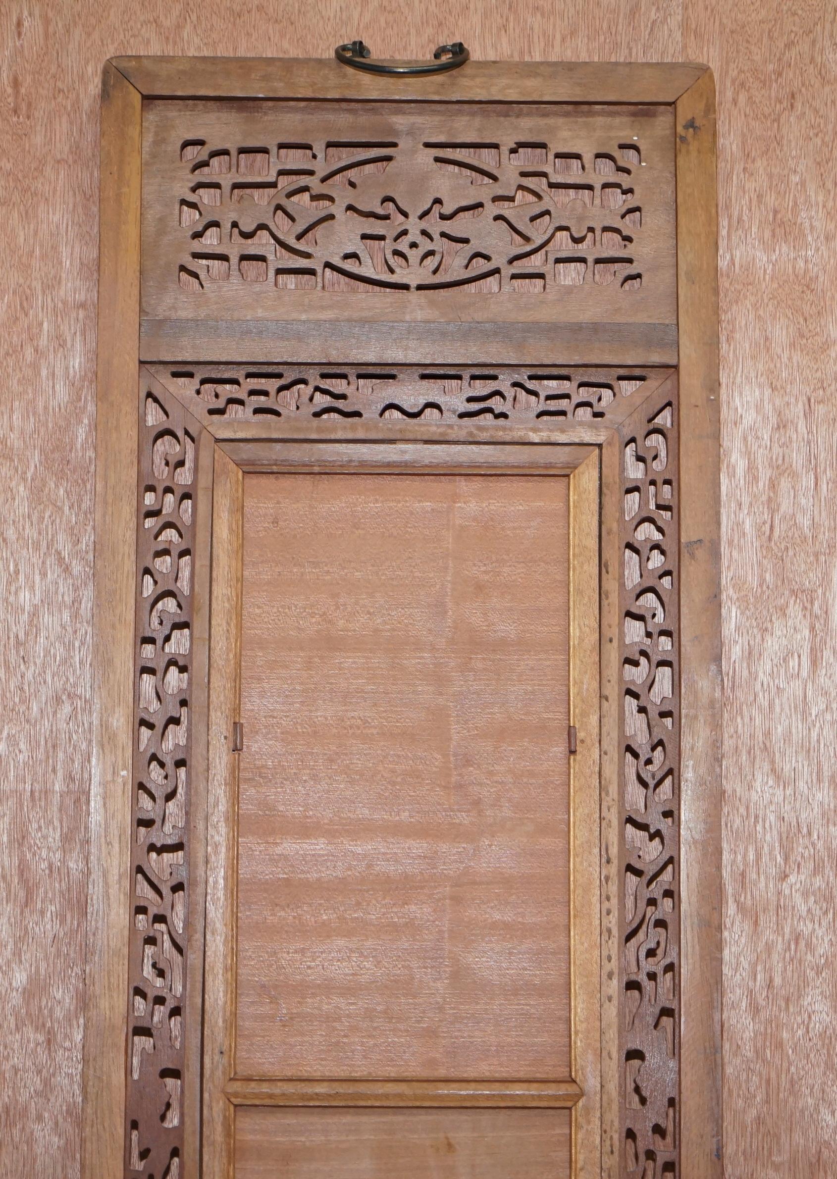 Carved Chinese Wood Mirror Panel Depicting Bats Symbol of Happiness Good Fortune For Sale 1