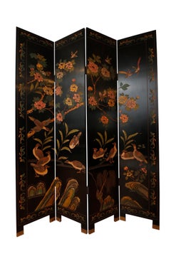 Carved Chinoiserie Four Panel Screen Room Divider