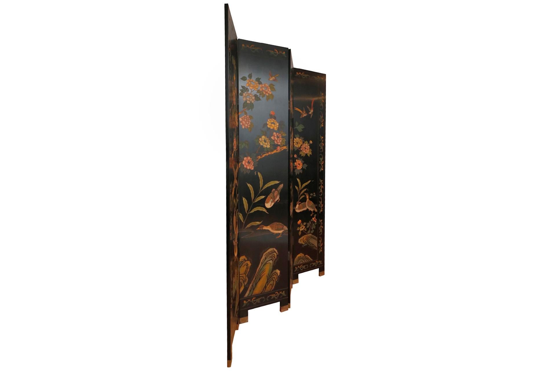 20th Century Carved Chinoiserie Four Panel Screen Room Divider