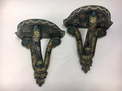 Carved Chinoiserie Hand Painted Wall Pockets Shelves Brackets
