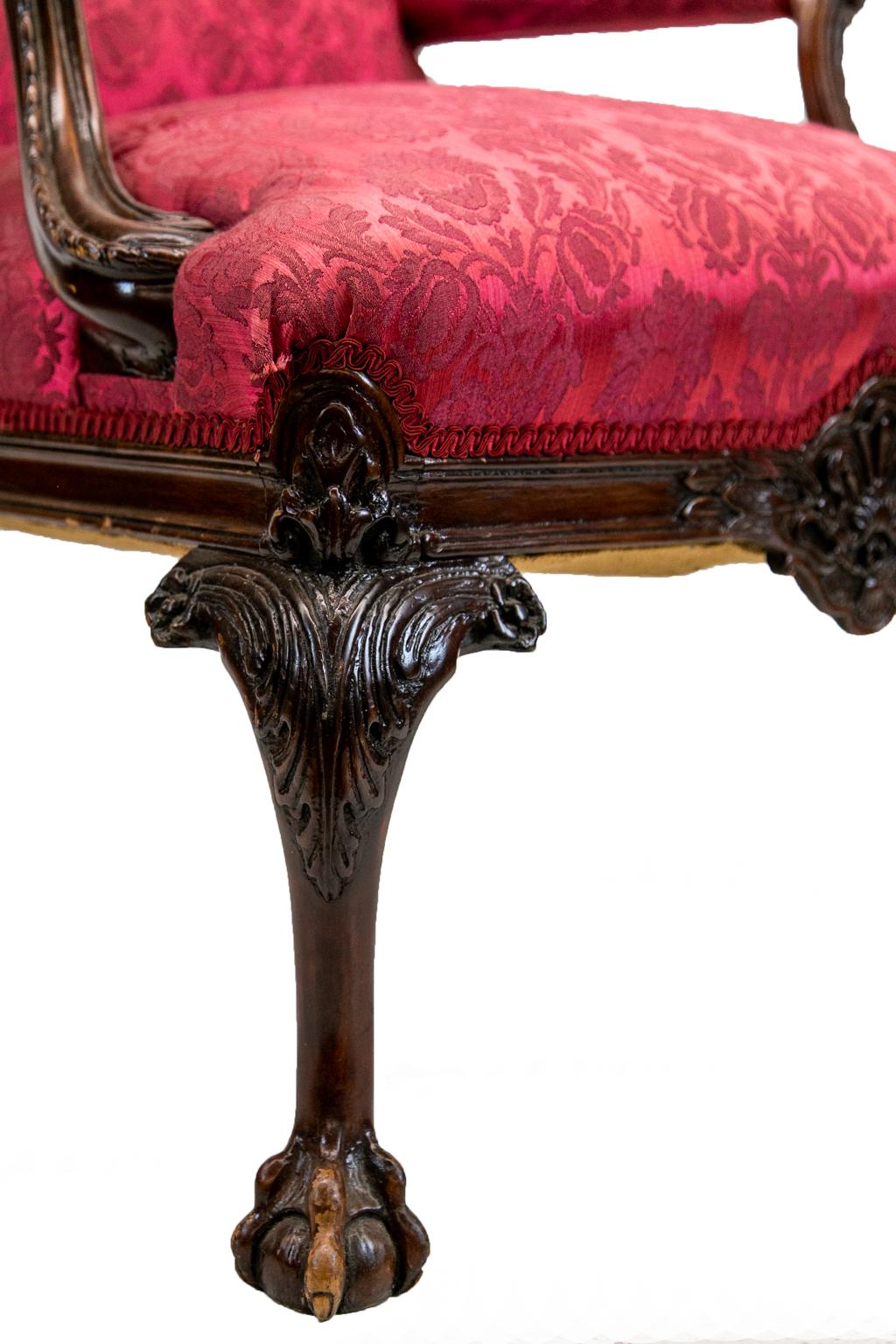 Fabric Carved Chippendale Bergère Chair