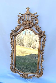 Carved Chippendale Style Giltwood Frame Mirror with Bevel Glass. In Stock.