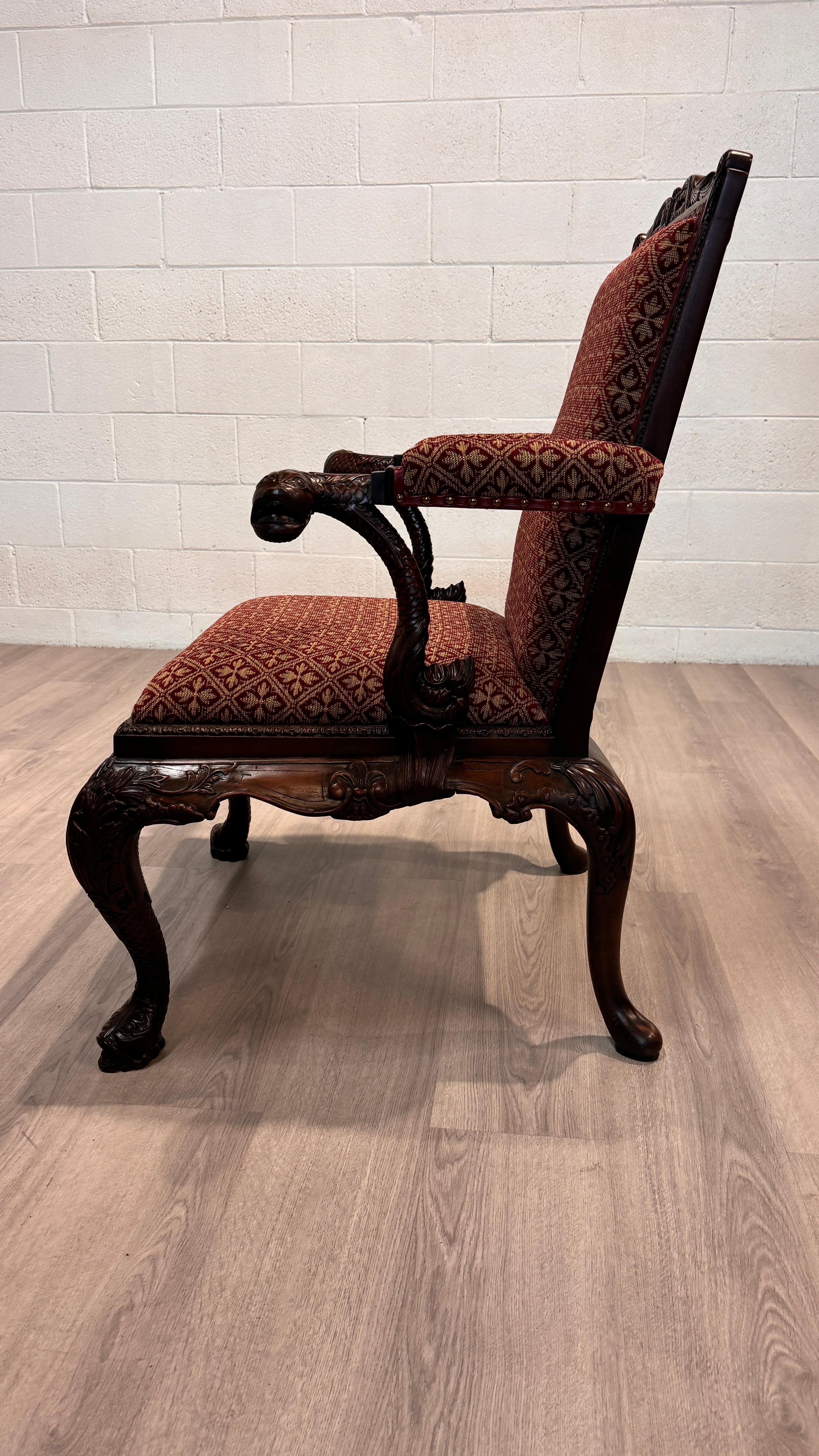 Carved Chippendale Style Mahogany Arm Chair For Sale 5