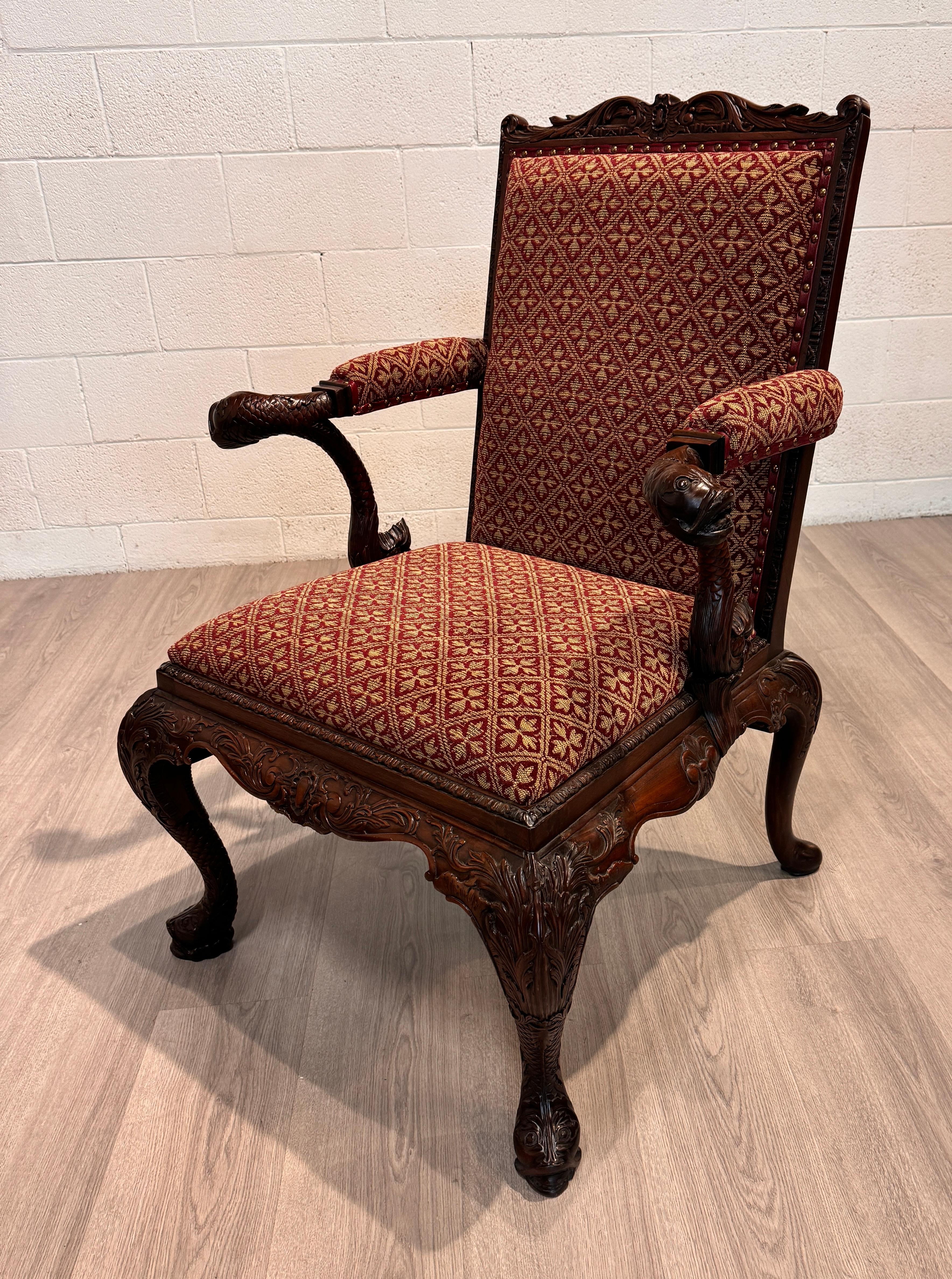 Carved Chippendale Style Mahogany Arm Chair For Sale 6
