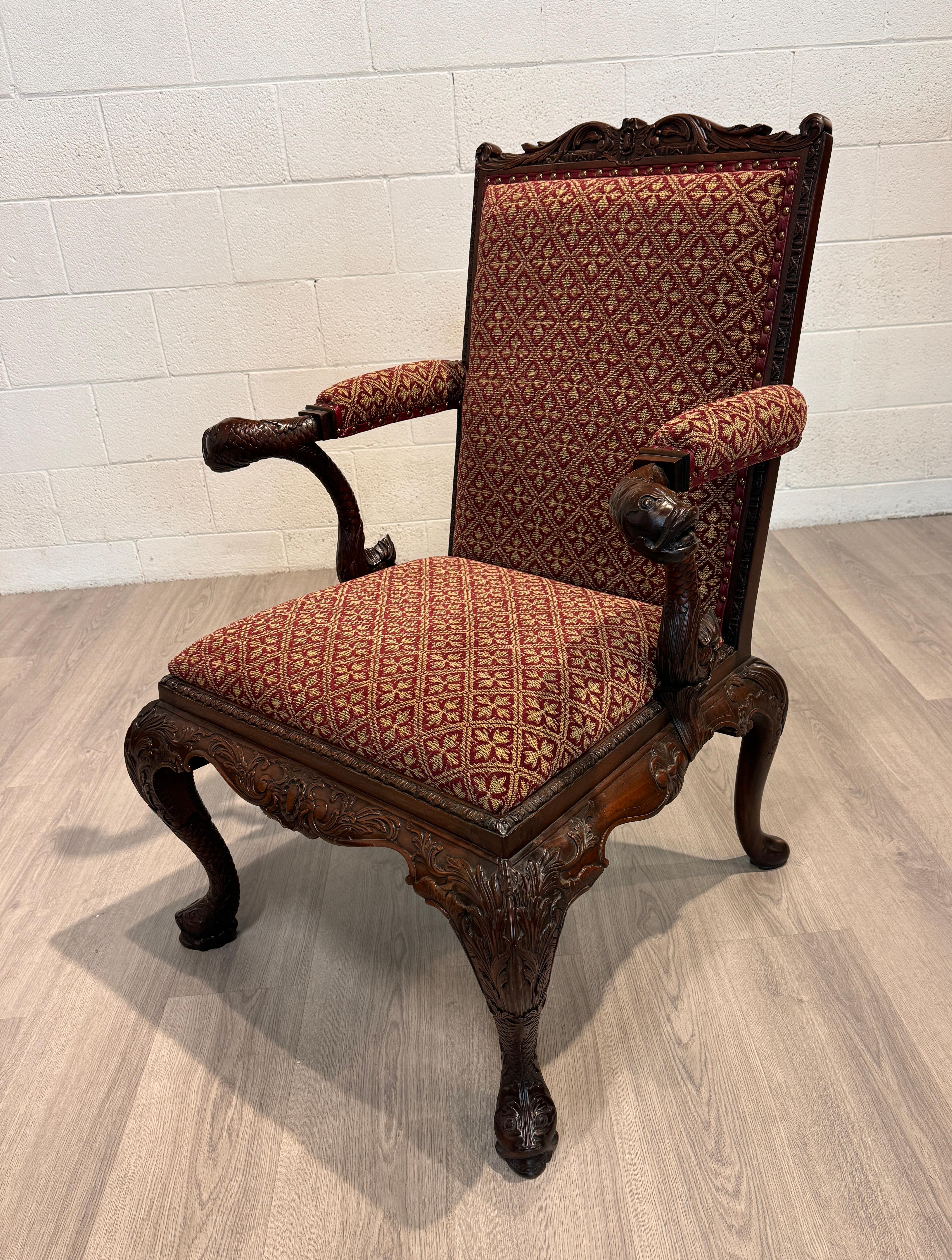 Carved Chippendale Style Mahogany Arm Chair For Sale 7