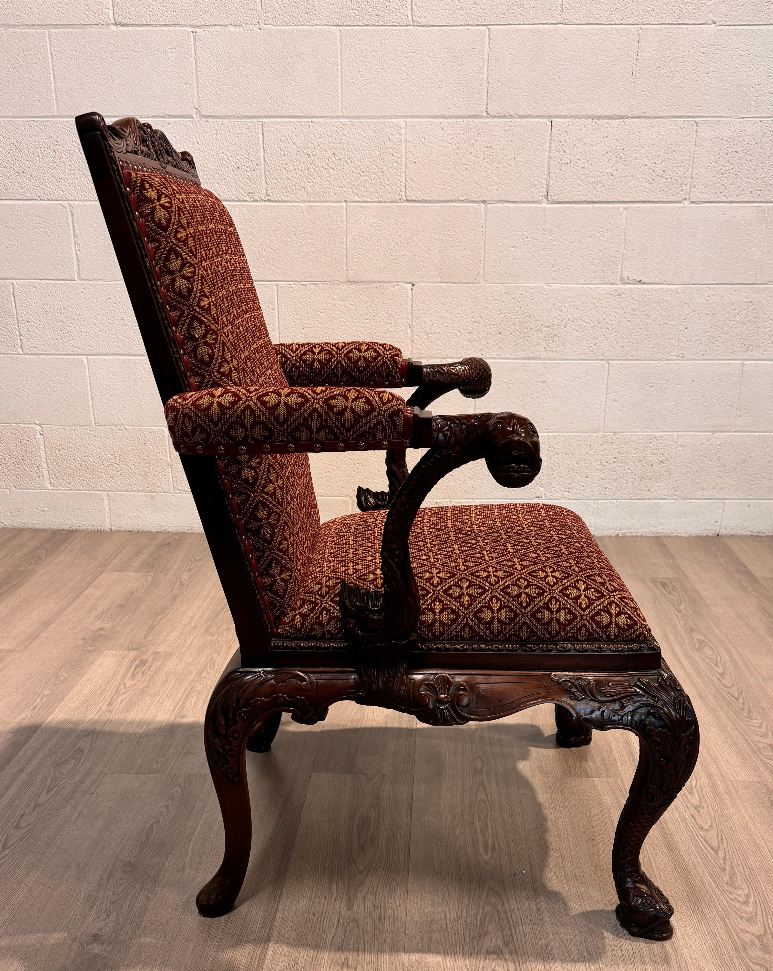 Indonesian Carved Chippendale Style Mahogany Arm Chair For Sale