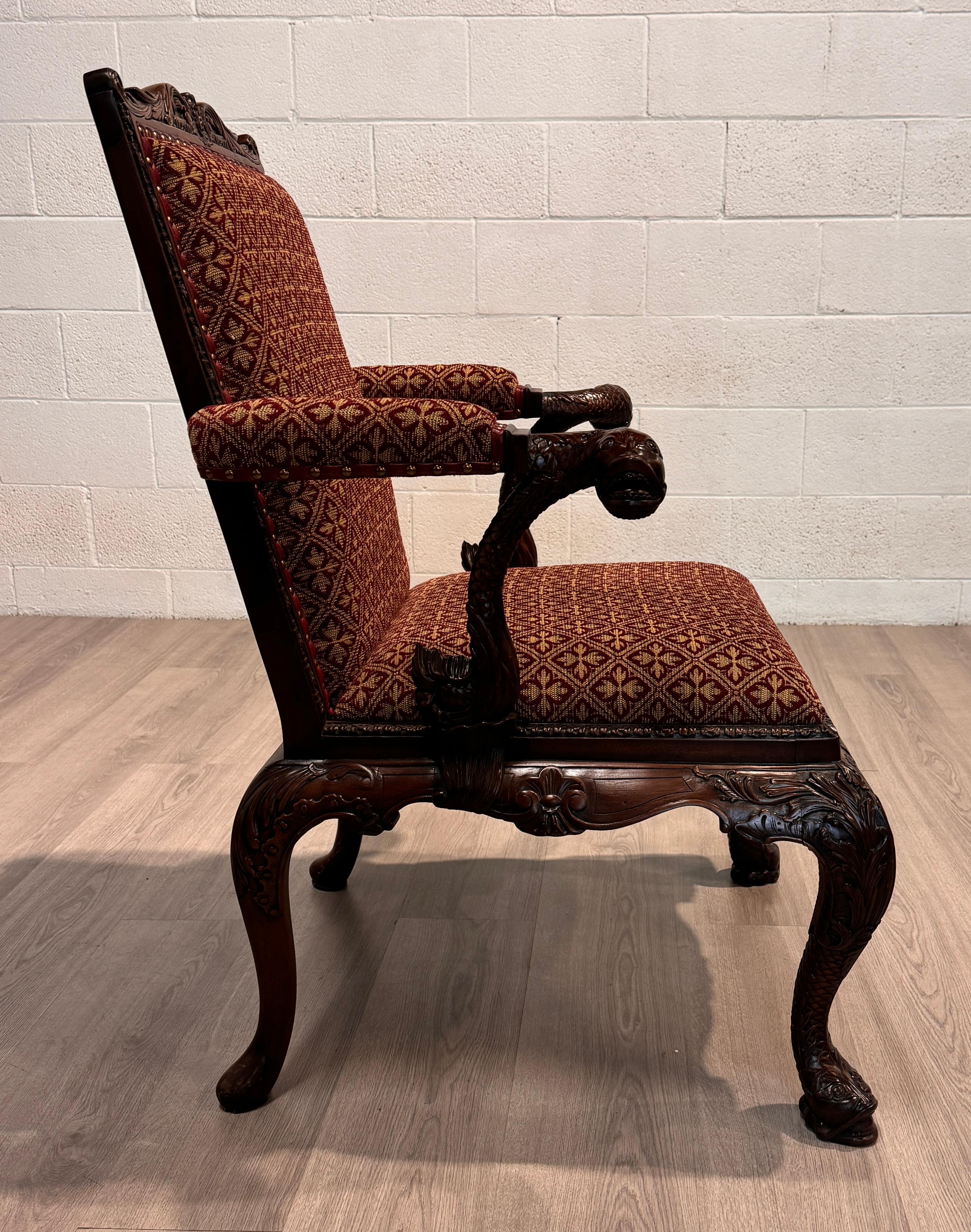 Carved Chippendale Style Mahogany Arm Chair In Good Condition For Sale In Toronto, CA