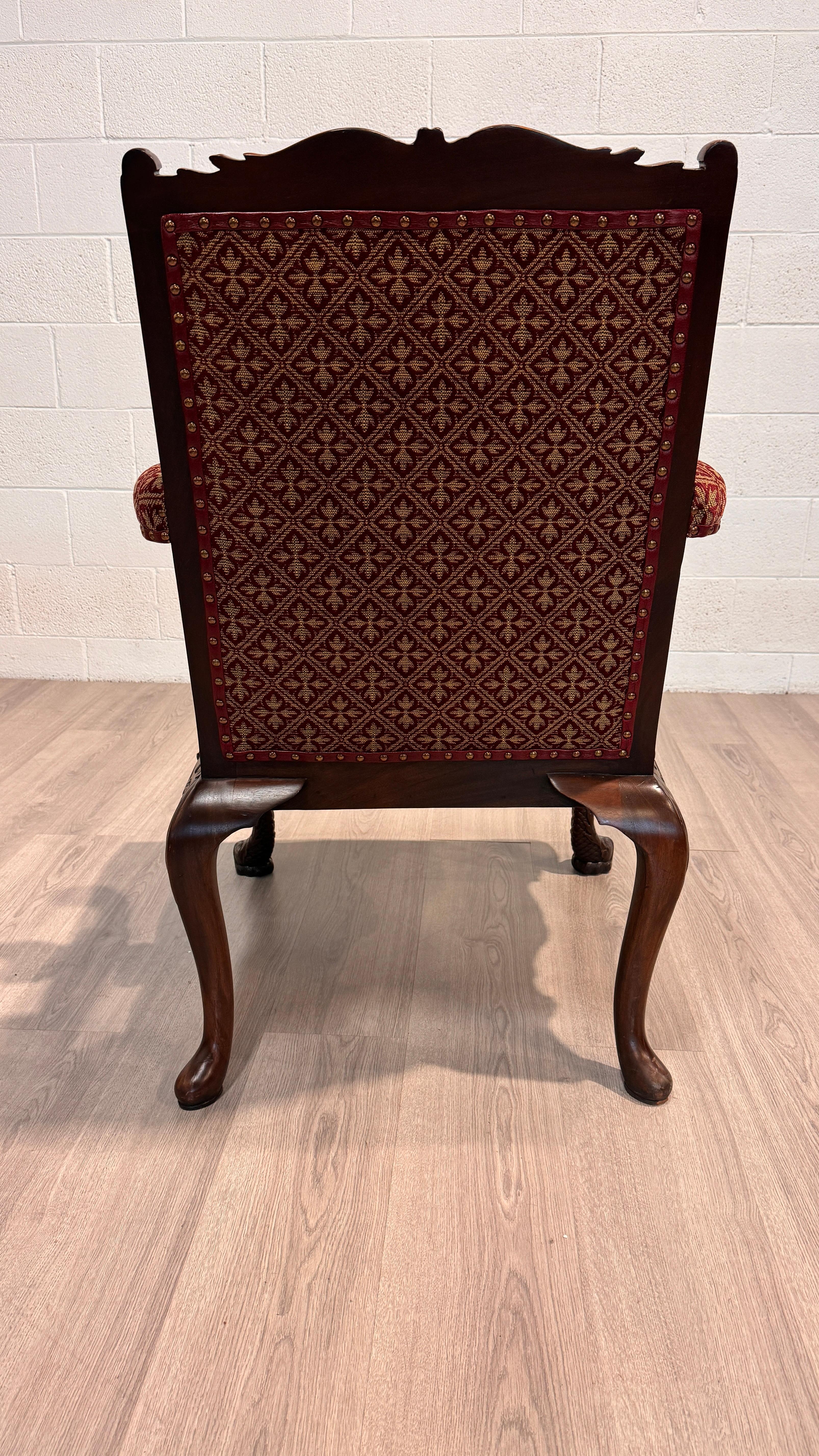 20th Century Carved Chippendale Style Mahogany Arm Chair For Sale