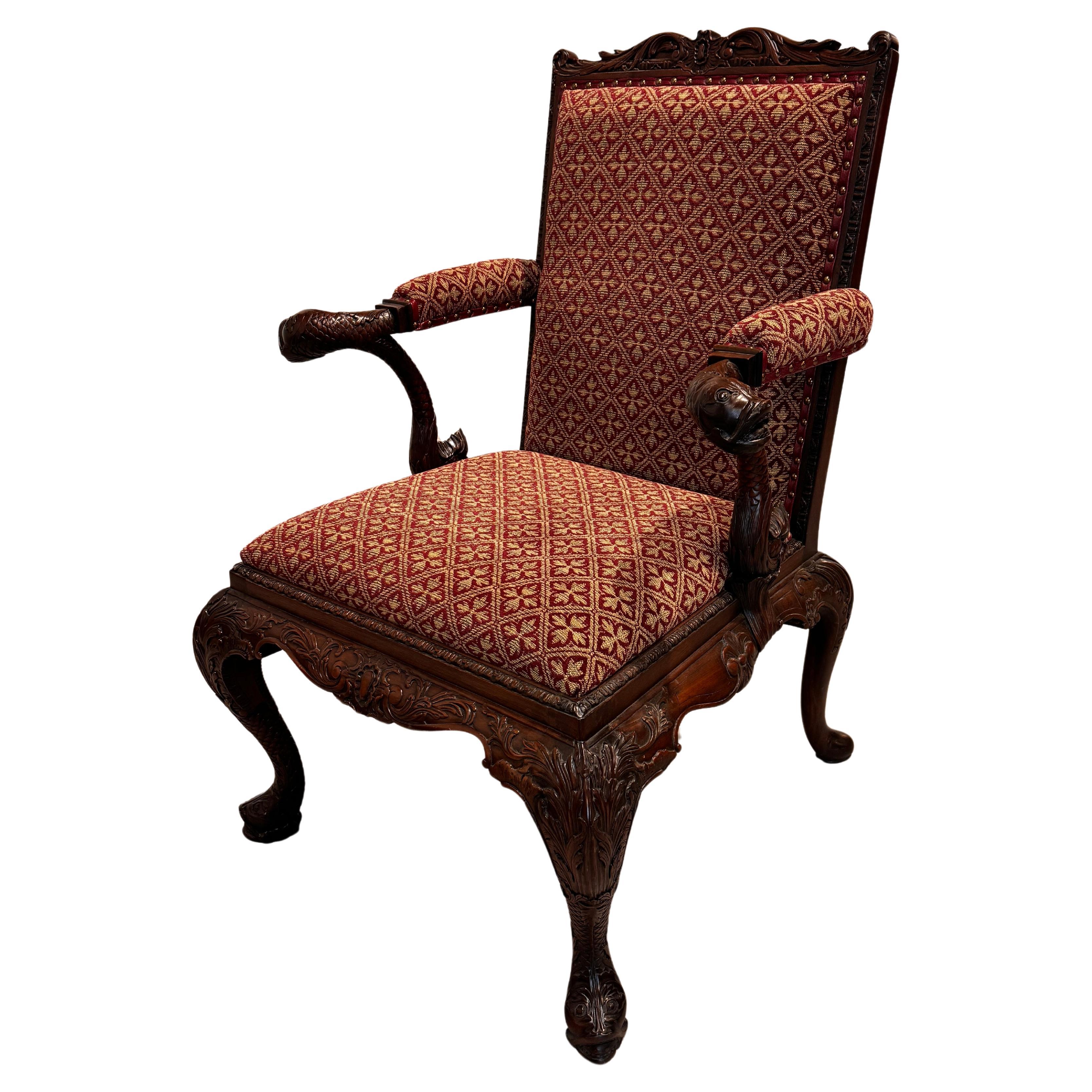 Carved Chippendale Style Mahogany Arm Chair For Sale