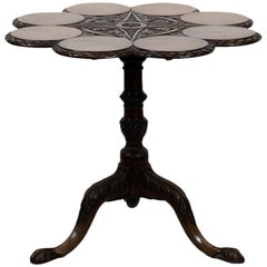 Carved Chippendale Tripod Tilt-Top Mahogany Table