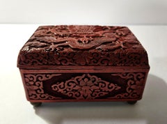 Carved Cinnabar Box. China. Early 20th Century. Dragon Cover