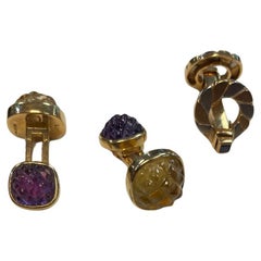 Carved Citrine Amethyst Gold Cufflinks