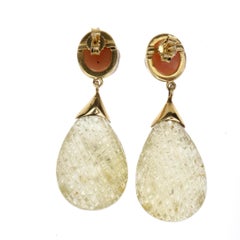 Carved Citrine Drop Opal 18 Karat Gold Earrings