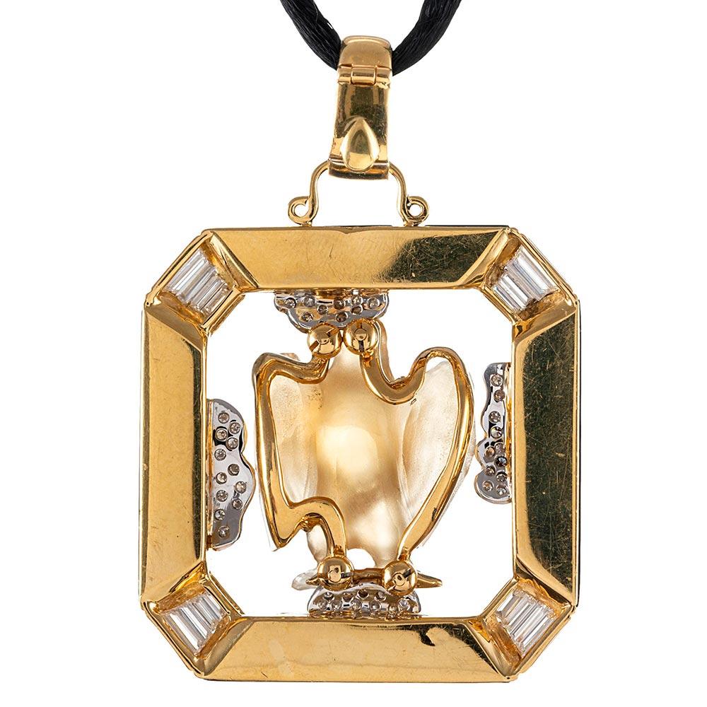 Women's or Men's Carved Citrine Eagle Pendant with Diamonds and Onyx