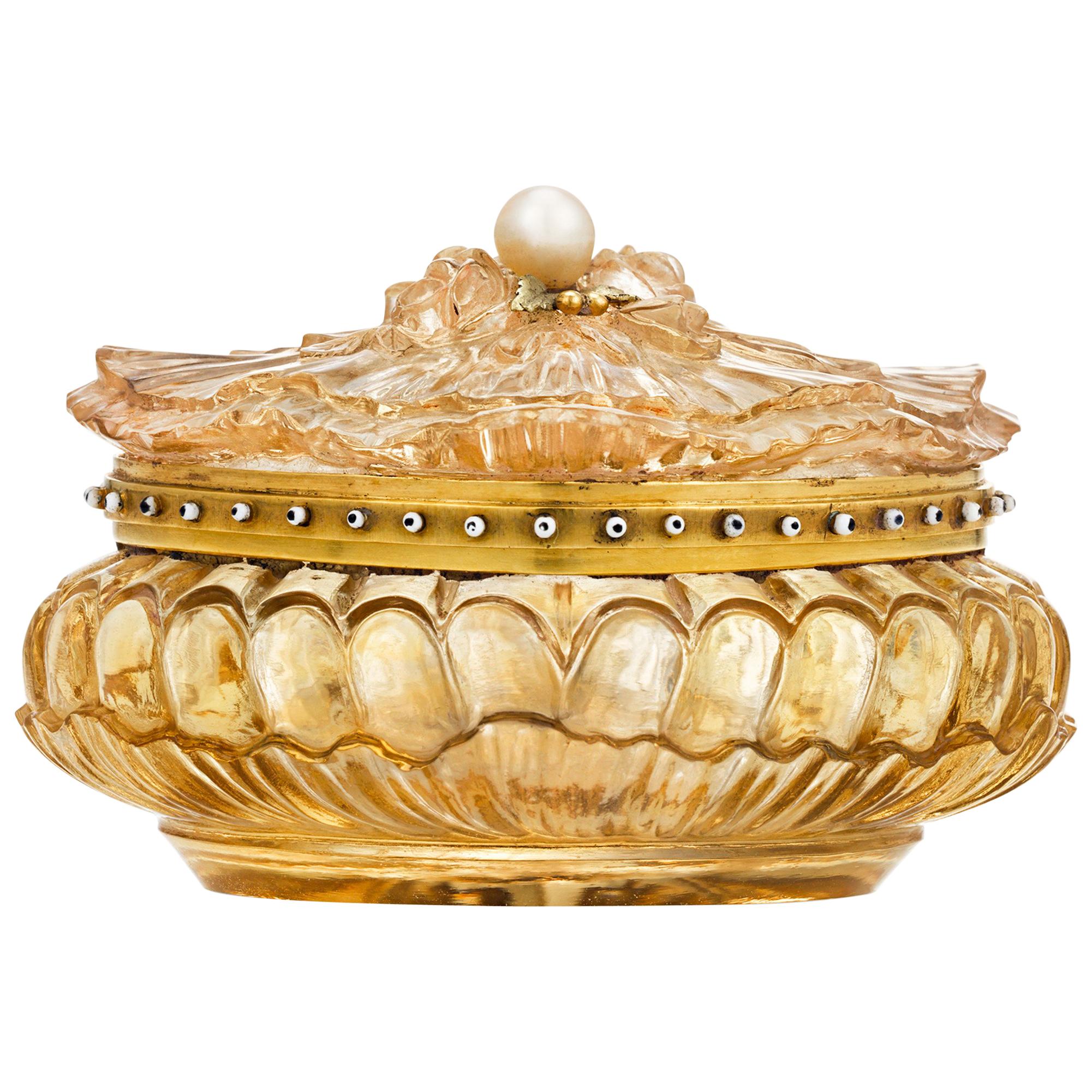 Carved Citrine Pill Box