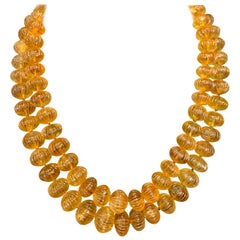 Carved Citrine Two-Row Beaded Necklace