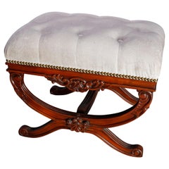 Carved Classical Mahogany Scroll Form Button Seat Bench by Frontgate