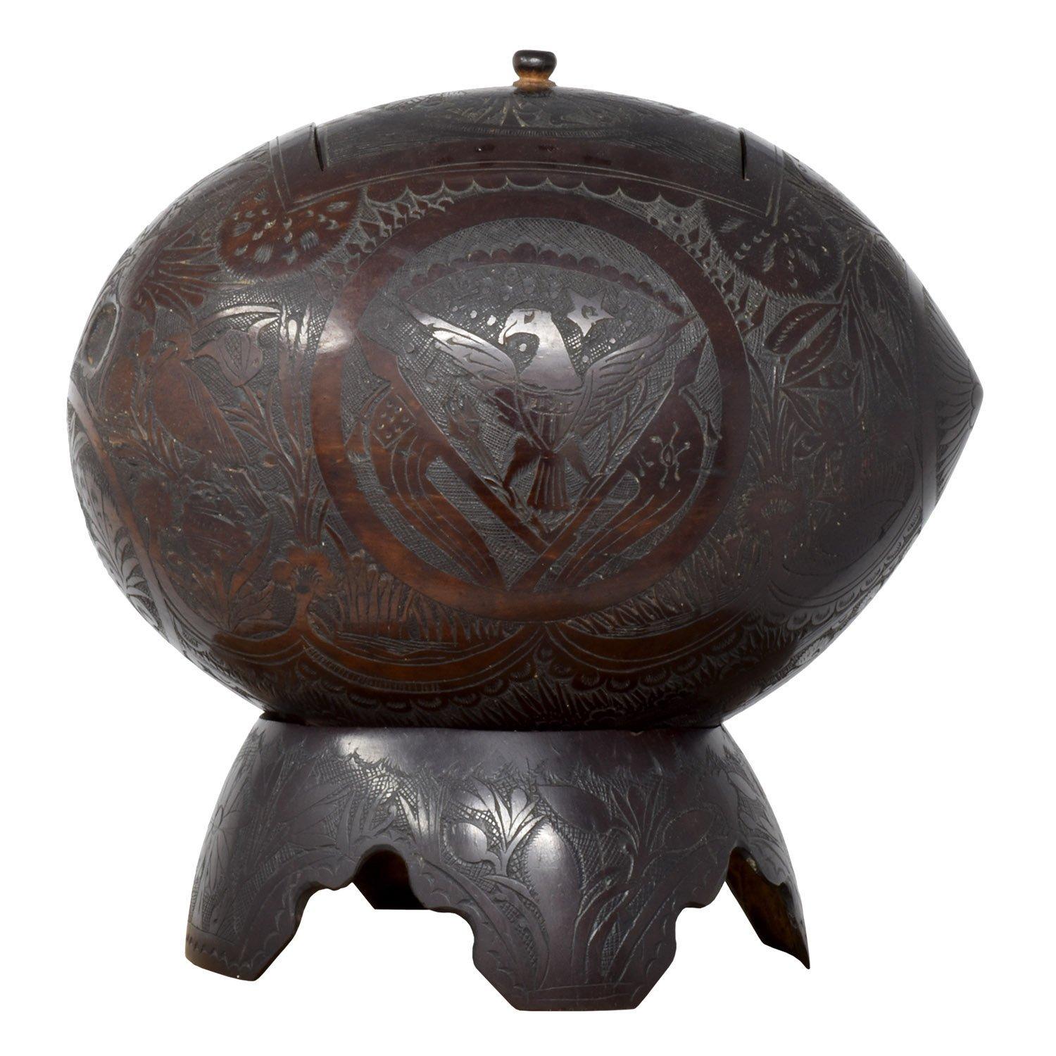 Other Carved Coconut Shell Box from Nicaragua, 1904