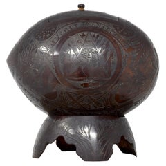 Carved Coconut Shell Box from Nicaragua, 1904