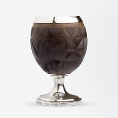Carved Coconut With Sterling Silver Mounts Attributed to Horace Woodward & Co
