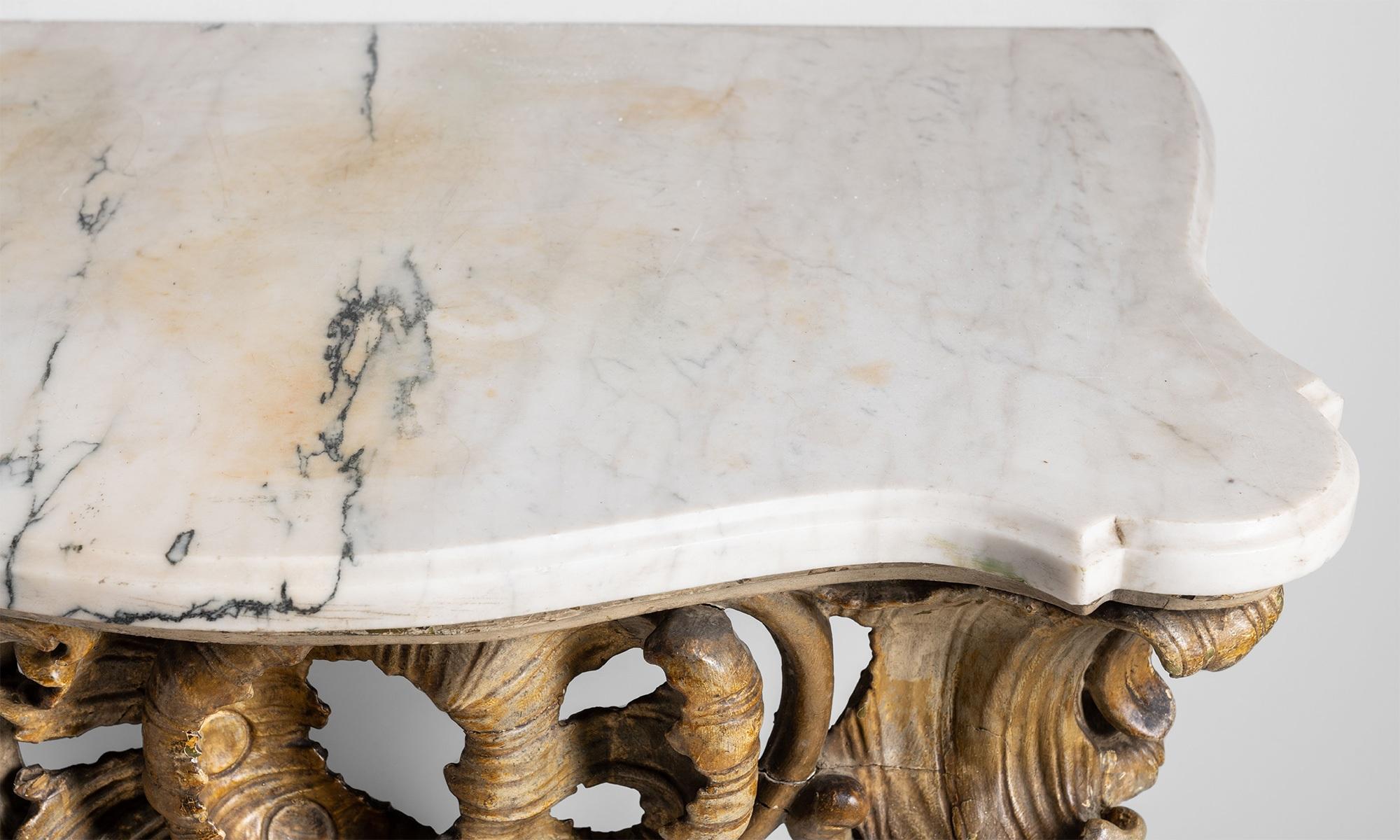 Italian Carved Console Table with Carrara Marble Top, Italy, Circa 1750