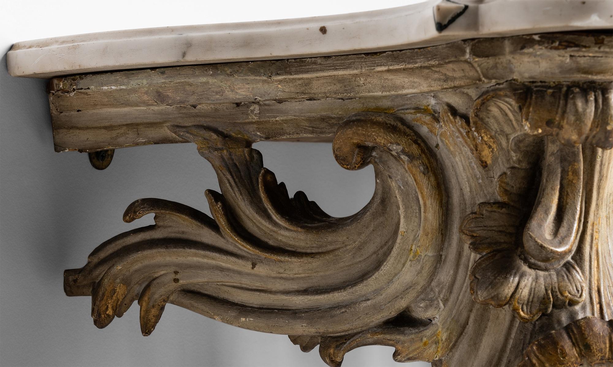18th Century and Earlier Carved Console Table with Carrara Marble Top, Italy, Circa 1750