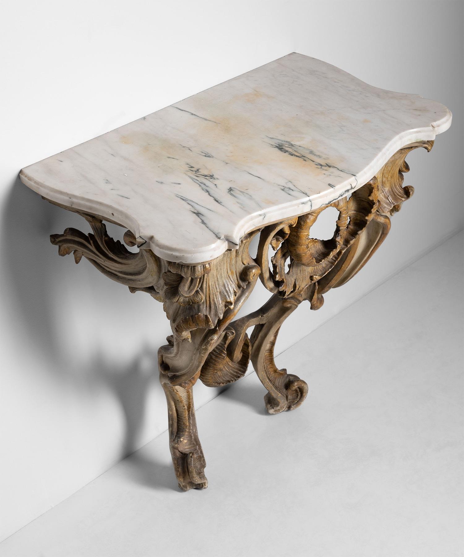 Carved Console Table with Carrara Marble Top, Italy, Circa 1750 1