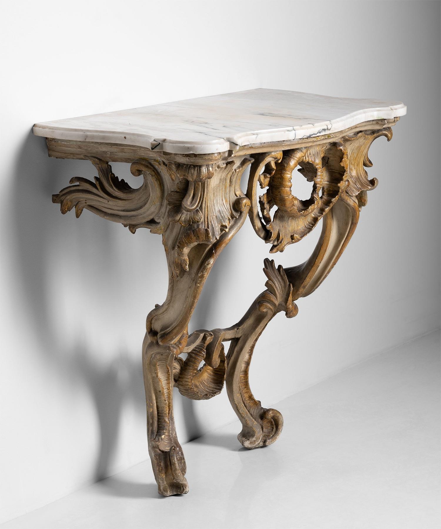 Carved Console Table with Carrara Marble Top, Italy, Circa 1750 3