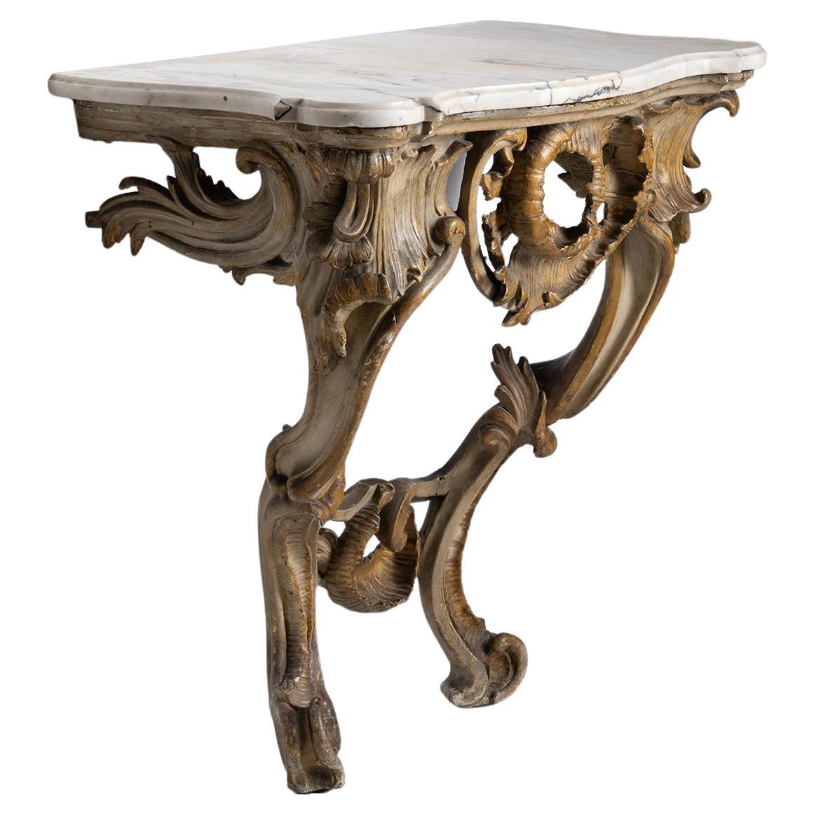 Carved Console Table with Carrara Marble Top, Italy, Circa 1750