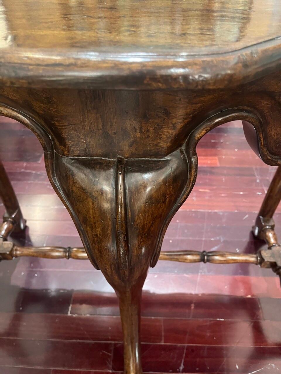Rustic Carved Console Table with Walnut Finish on Cabriolet Legs For Sale