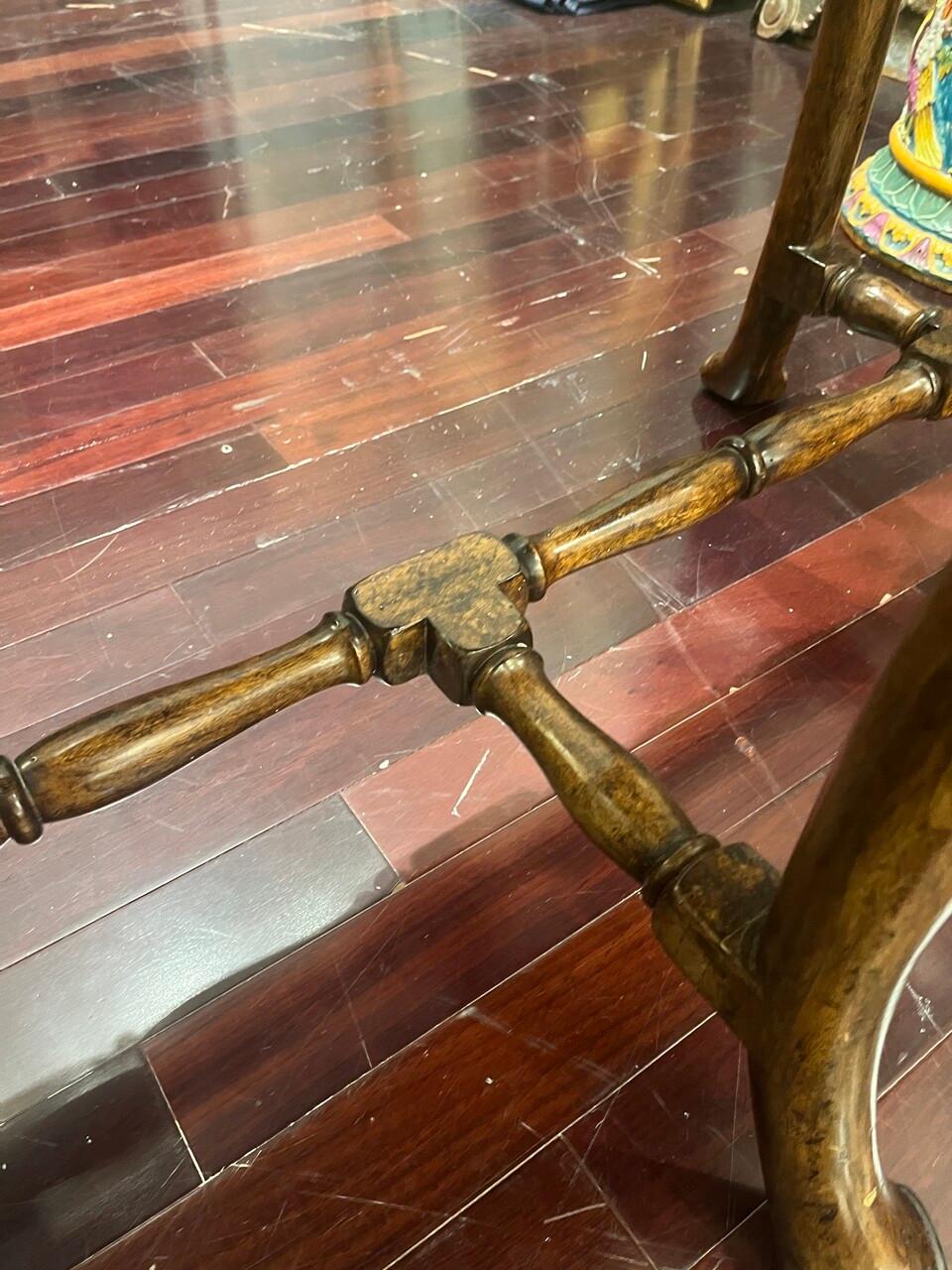 American Carved Console Table with Walnut Finish on Cabriolet Legs For Sale
