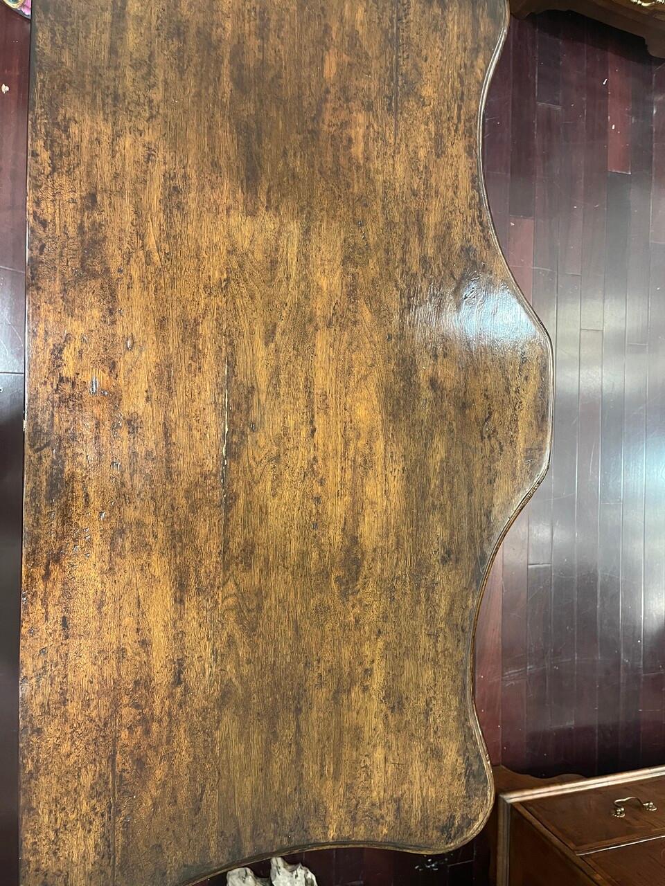 Wood Carved Console Table with Walnut Finish on Cabriolet Legs For Sale