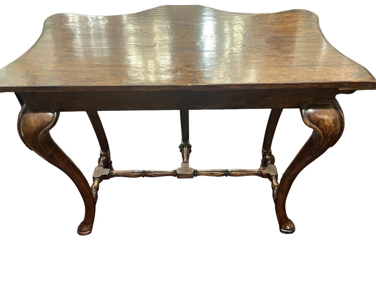 Carved Console Table with Walnut Finish on Cabriolet Legs For Sale 2