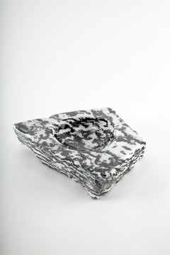 Carved Contrast: Zebra Stone Black & White Mineral Vide Poche with Natural Edge