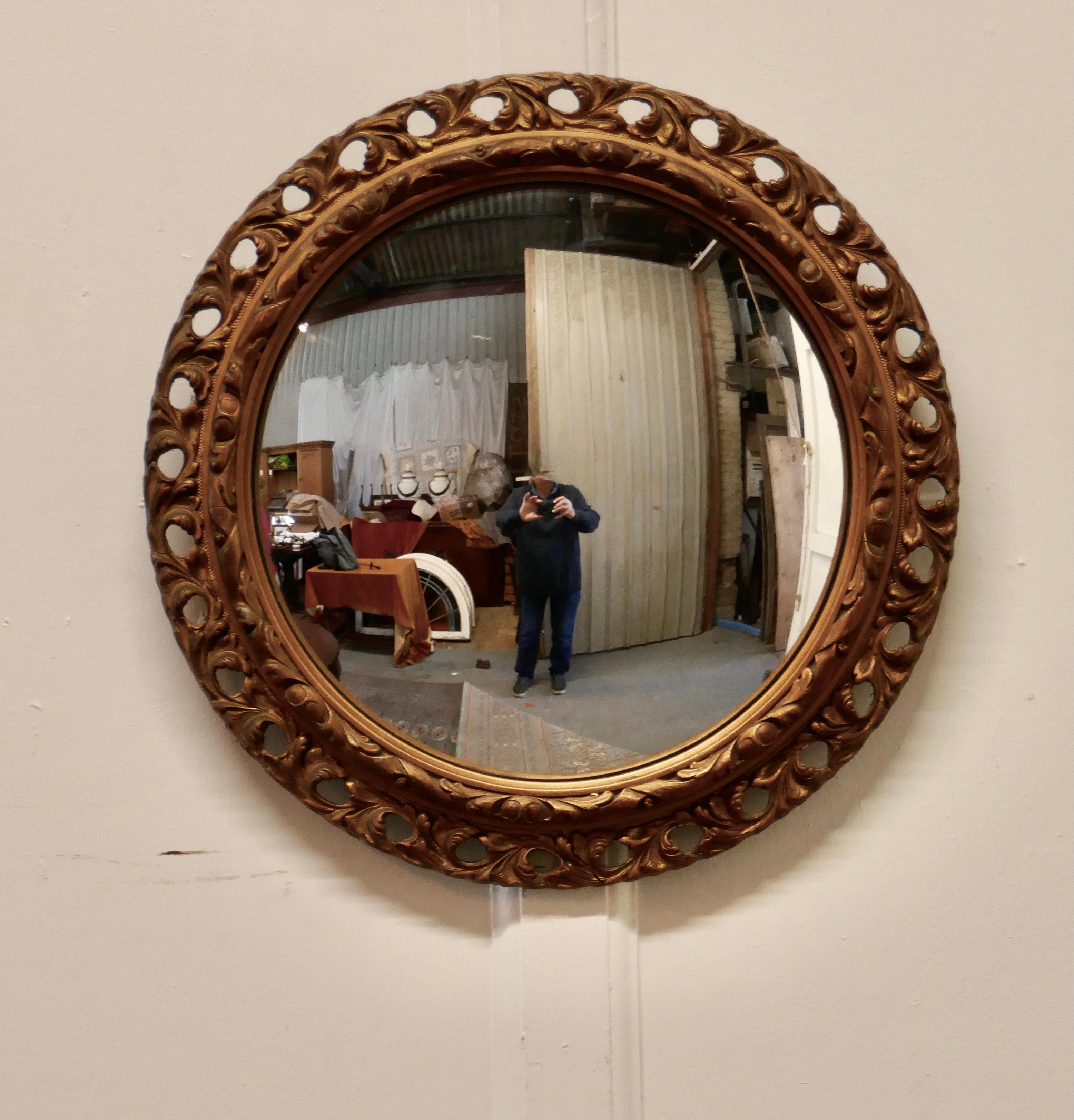 Carved convex gilt wall mirror


This is a very attractive mirror has a 3” wide gilt frame which is carved and pierced and has a convex looking glass 
The mirror is in good condition as is the original convex looking glass

The mirror is 18”
