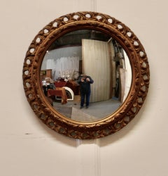 Carved Convex Gilt Wall Mirror, Giltwood Frame, Art Deco Style, 1930