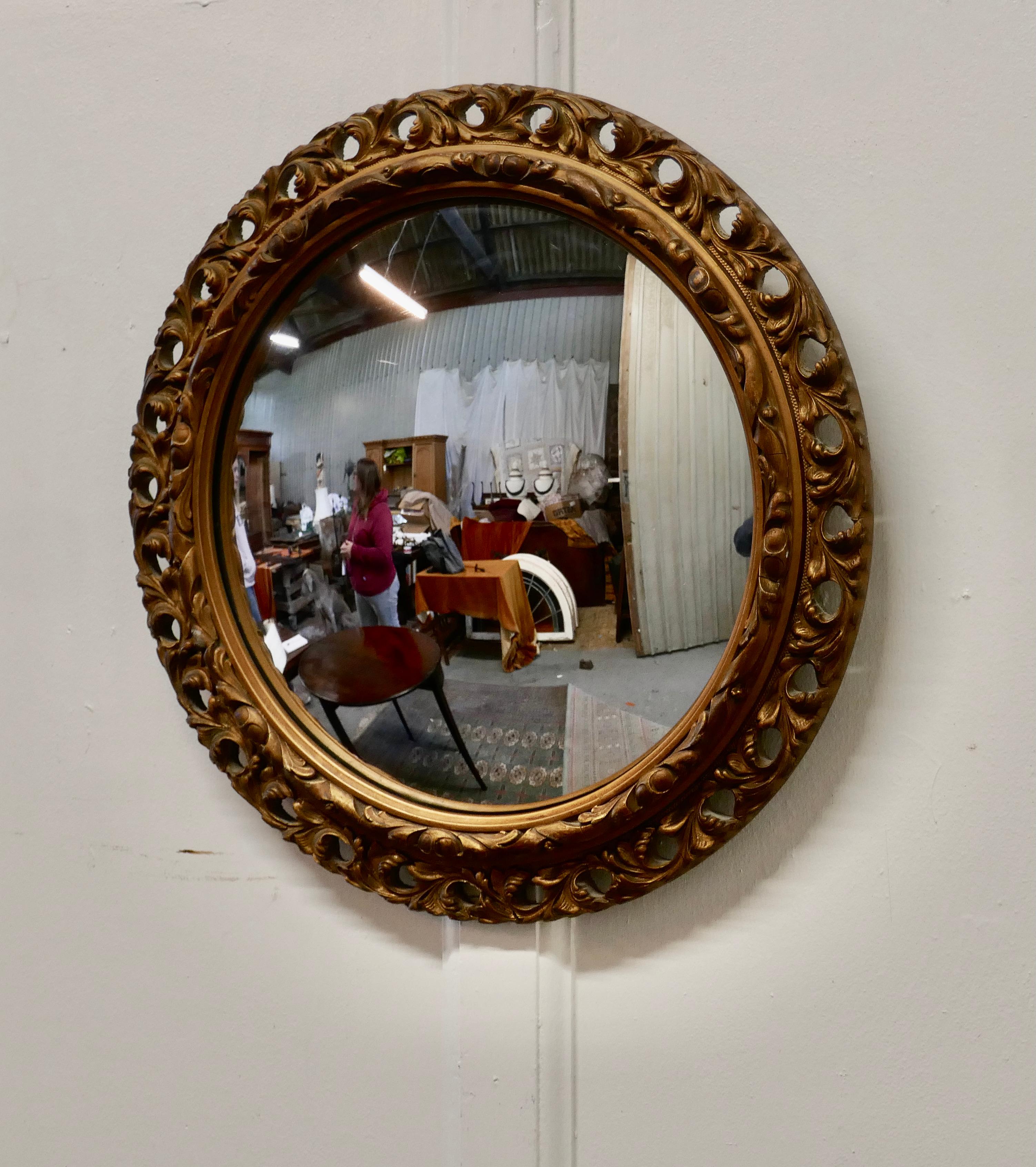 Art Deco Carved Convex Gilt Wall Mirror  For Sale