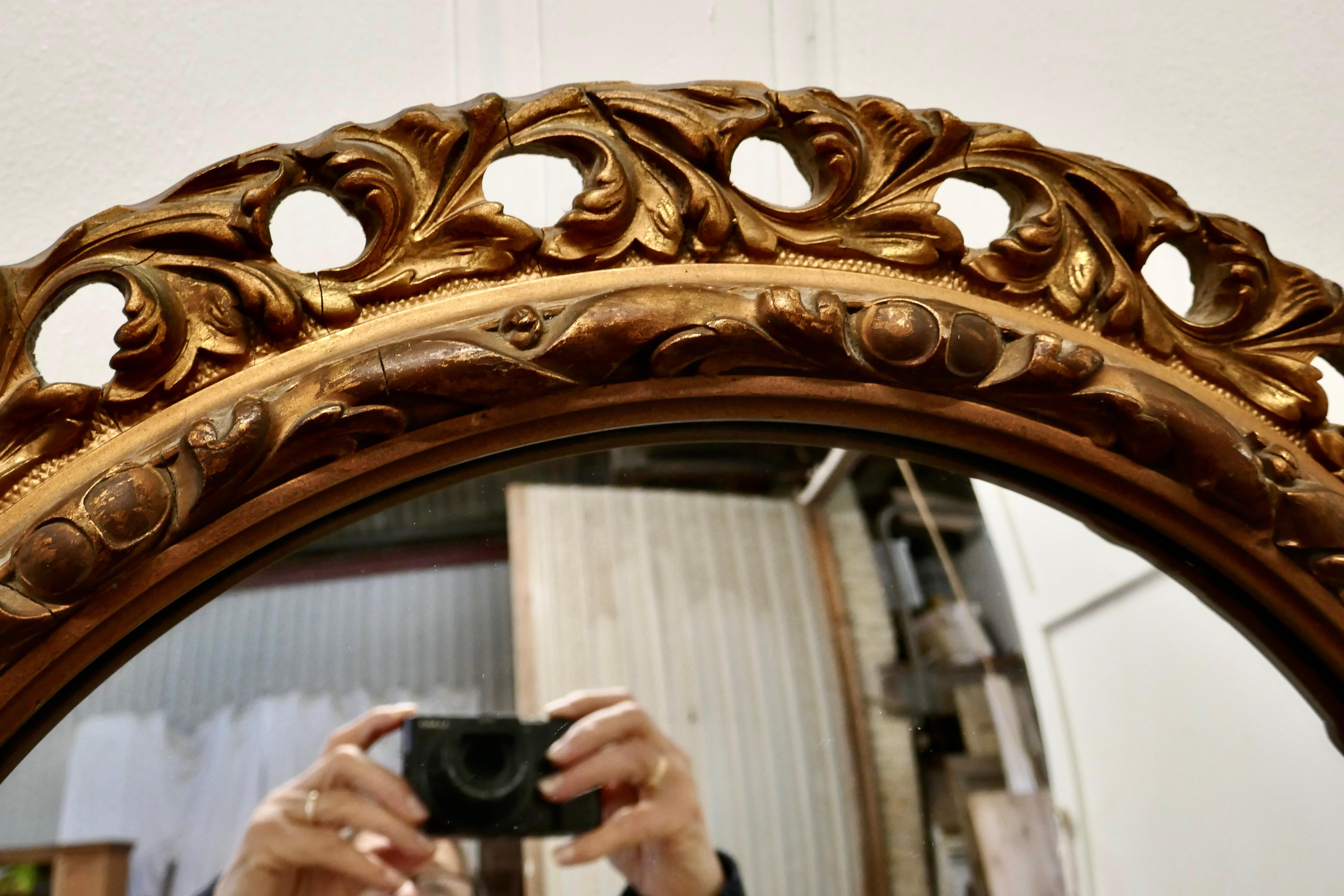 20th Century Carved Convex Gilt Wall Mirror  For Sale