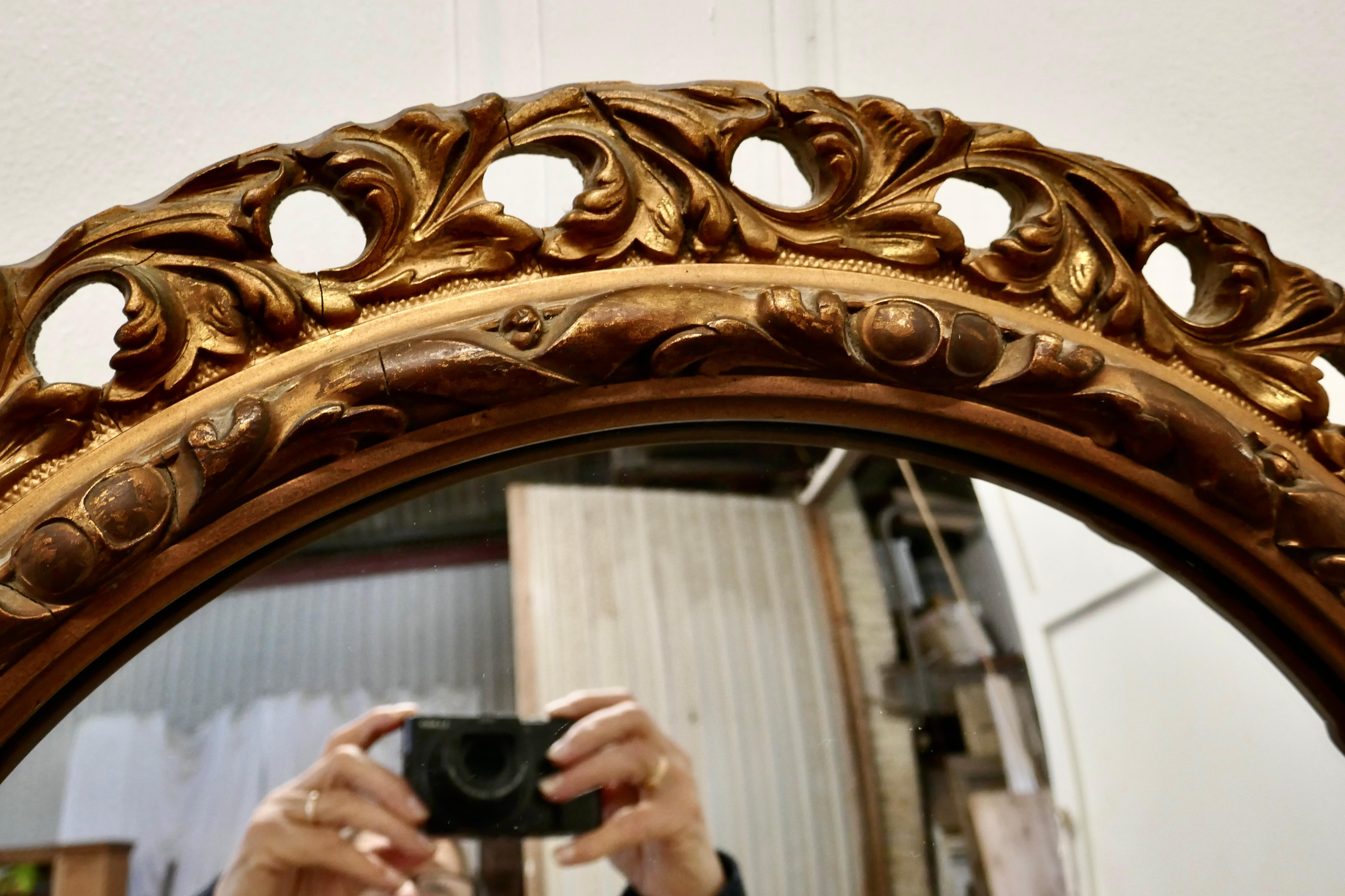20th Century Carved Convex Gilt Wall Mirror For Sale
