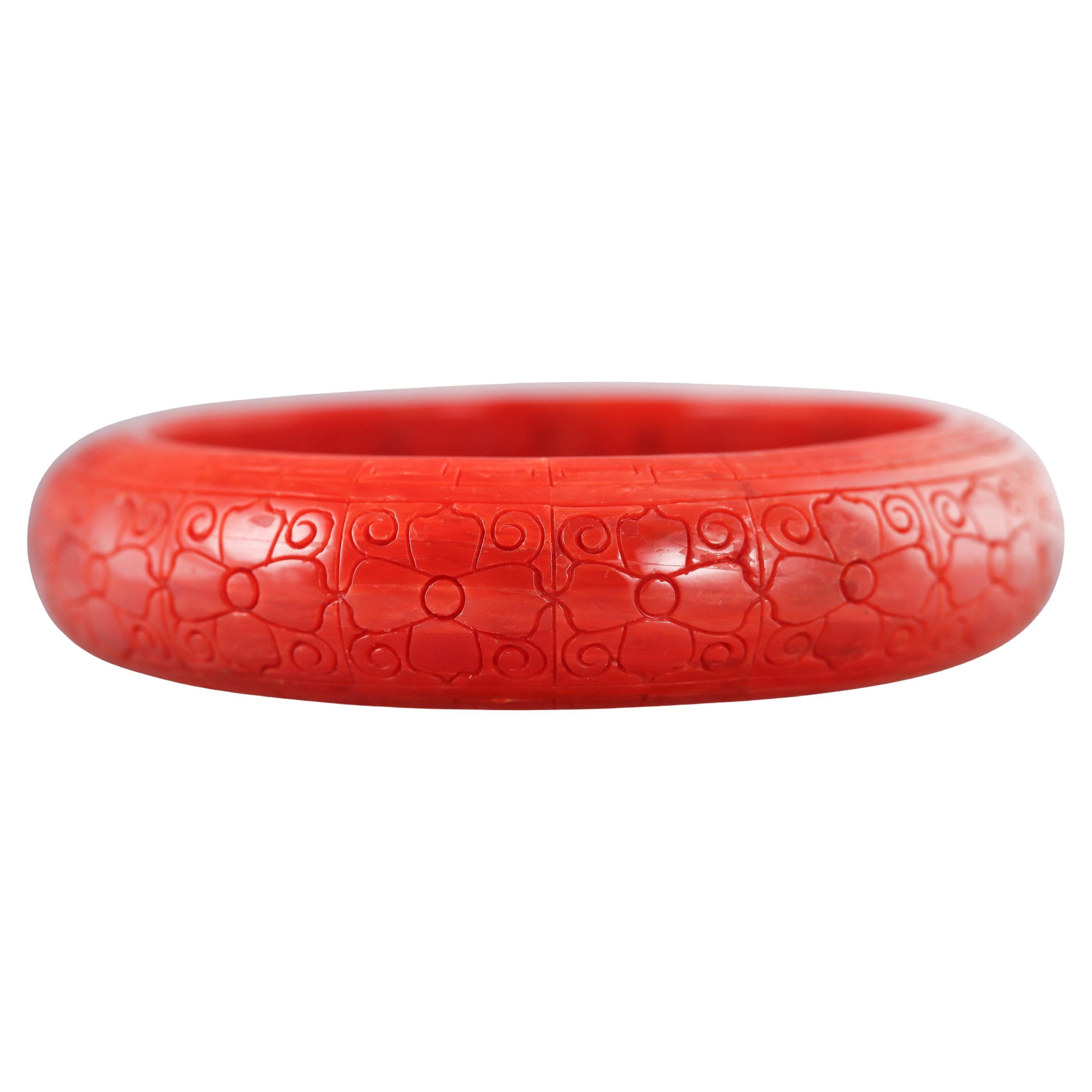 Carved Coral Bangle Bracelet