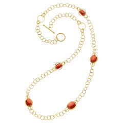 Carved Coral Bead and 18k Gold 32" Chain Necklace Gross Weight: 53.5g