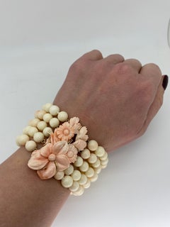 Carved Coral Bracelet Made with 14 Karat Yellow Gold
