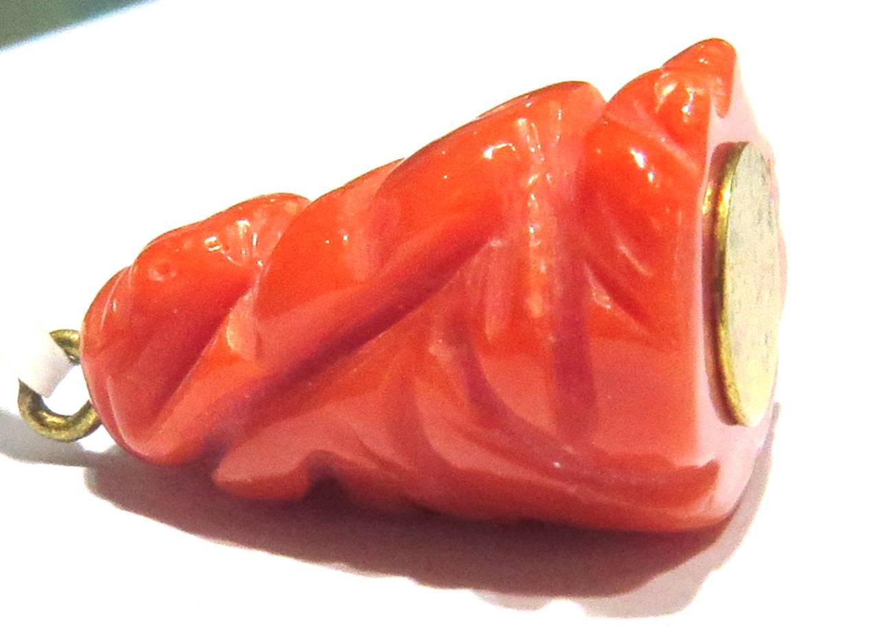 Carved Coral Buddha Gold Charm Pendant 1