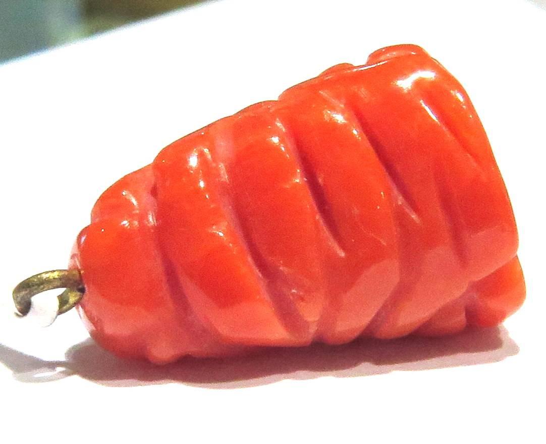 Carved Coral Buddha Gold Charm Pendant 2
