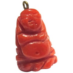 Carved Coral Buddha Gold Charm Pendant