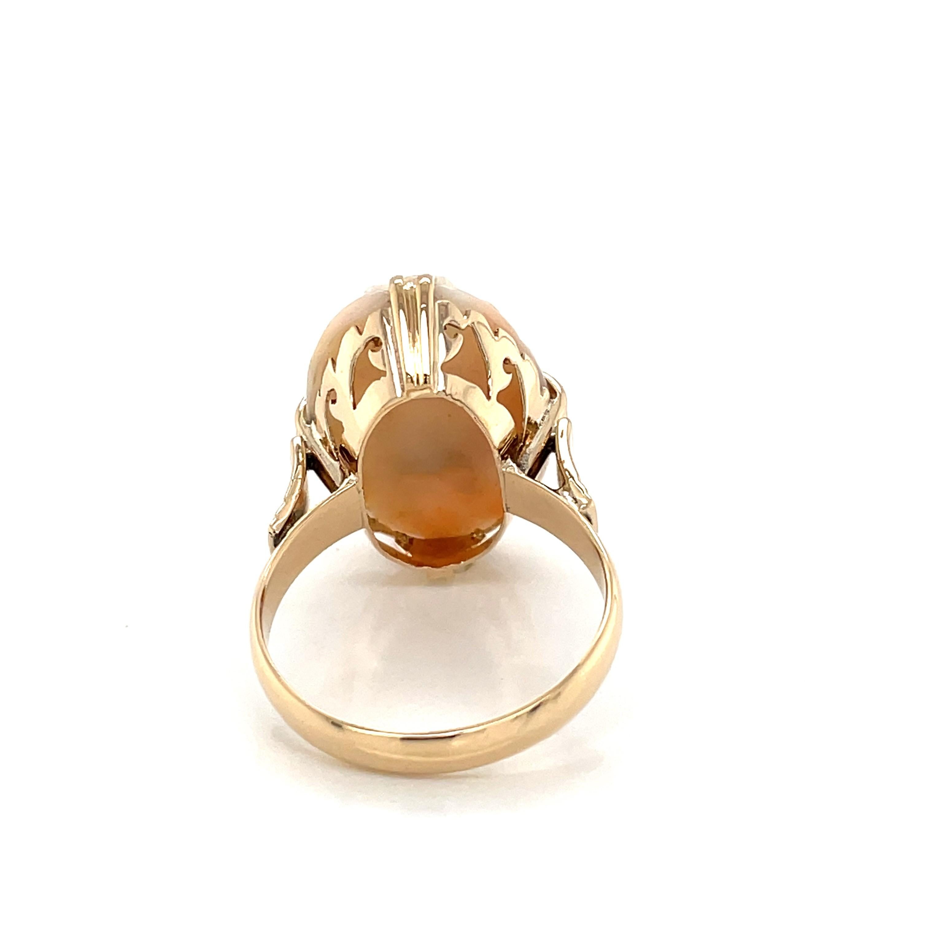 Carved Coral Floral Cabochon Yellow Gold Ring 3