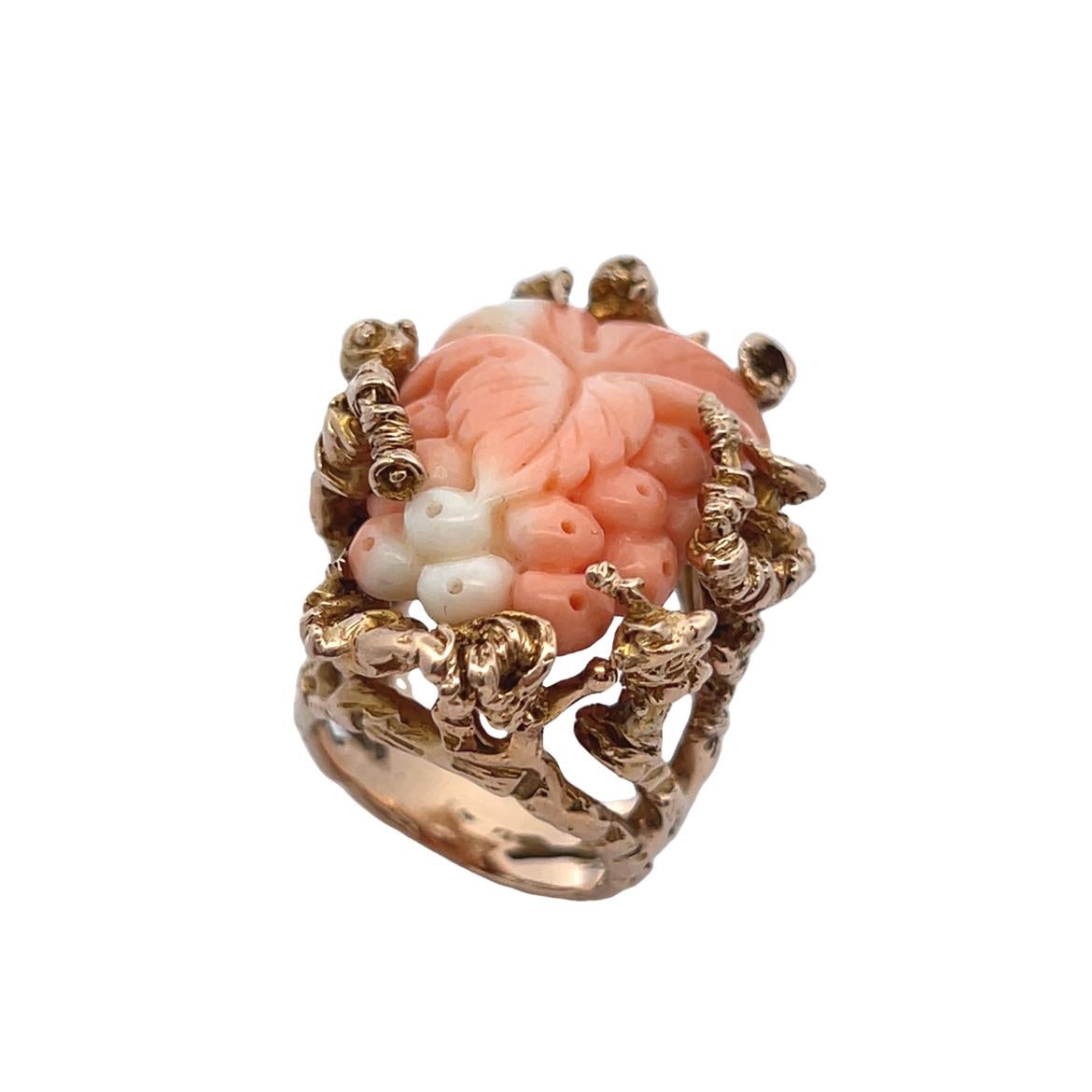 Women's Carved Coral Flower Ring For Sale